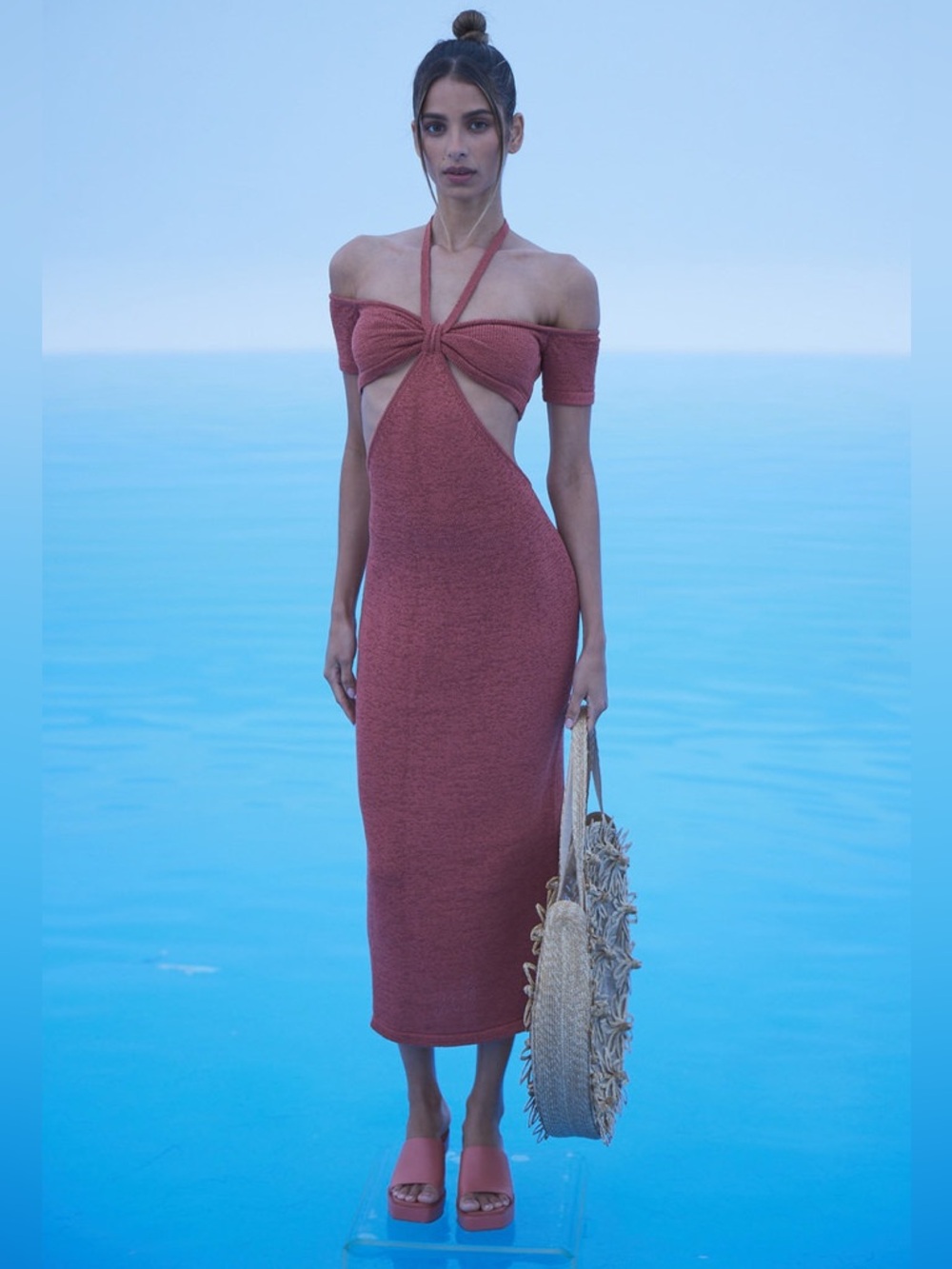Cult Gaia NWT Alicia Cutout Knit Off-The-Shoulder Midi Dress in Jasper Small - Picture 5 of 16